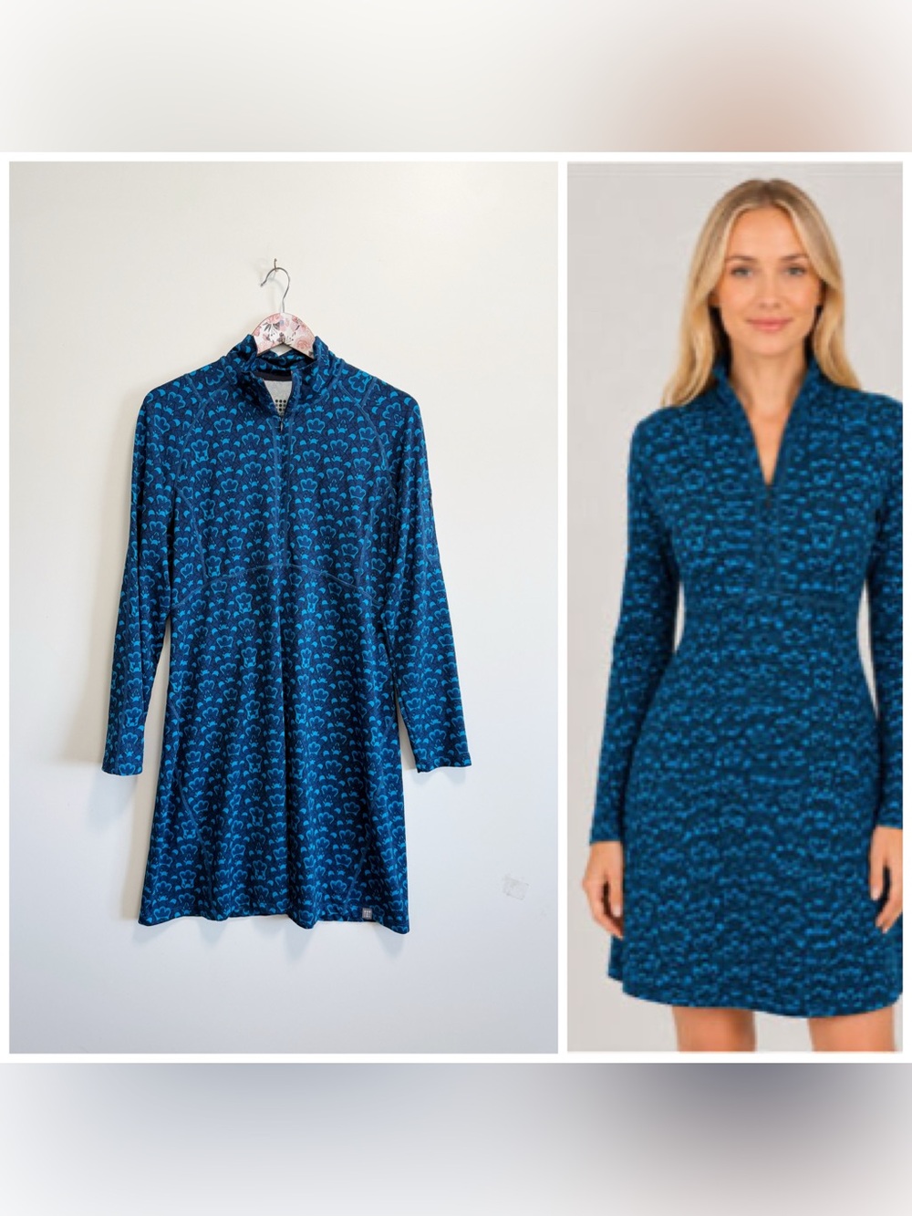 TITLE NINE Dream Long Sleeve Blue Pattern 1/4 Zip Dress L Large